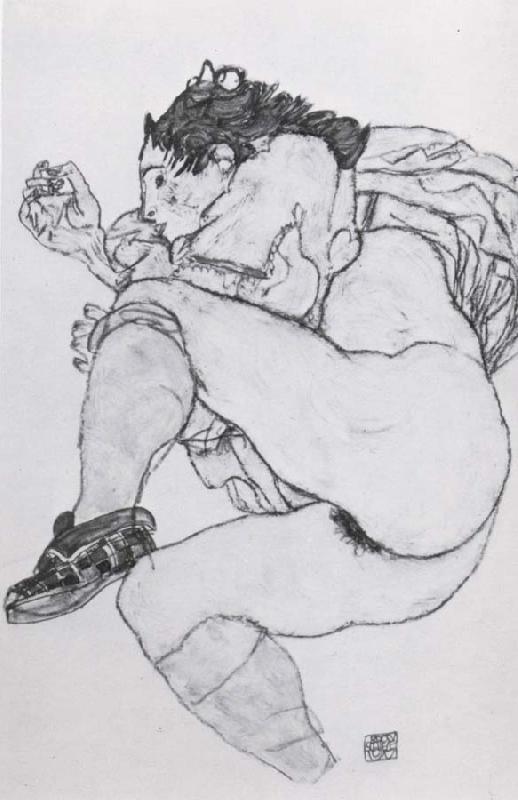 Egon Schiele Recumbent Female Nude with left leg drawn up oil painting image
